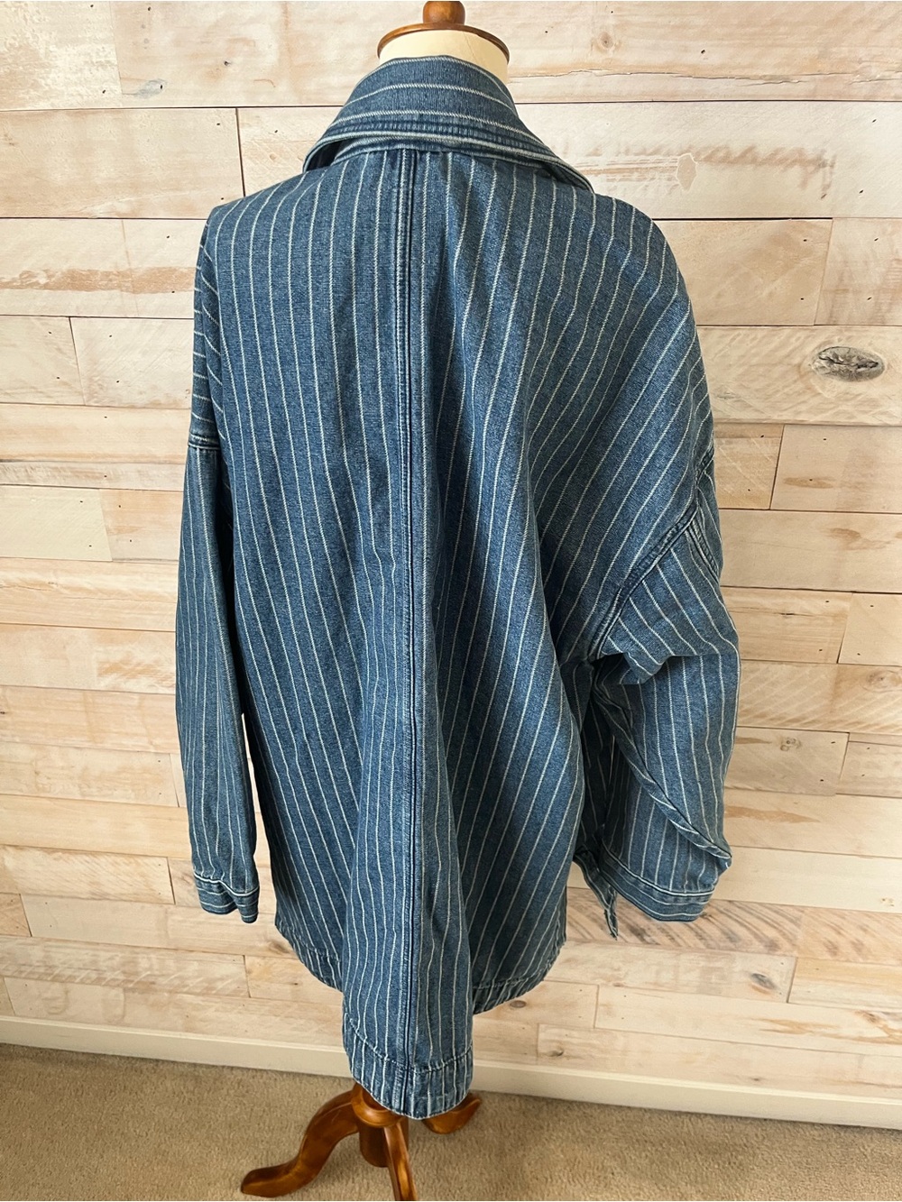 NWT Free people size XL Madison city pinstripe denim jacket - Picture 6 of 12